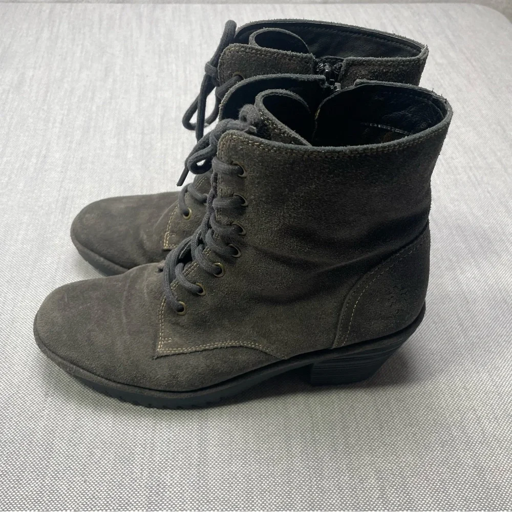 Fly London Wune Lace Up Steampunk Goth Suede Bootie Diesel Oil Gray EU 40